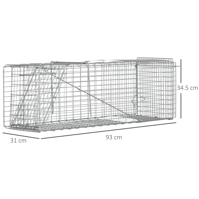 Outsunny Gabbia Trappola per Ratti, Topi e Nutrie Pieghevole in Acciaio, 93x31x34.5cm, Argento