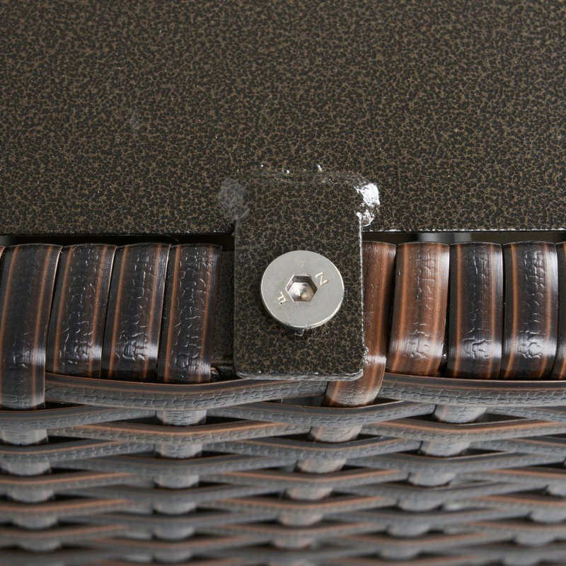 Outsunny Mesa de Comedor Exterior de Ratán Mesa Auxiliar con Orificio para Sombrilla de Acero con Mesa Cuadrada para Jardín Terraza Patio 55,5x55,5x46 cm Marrón