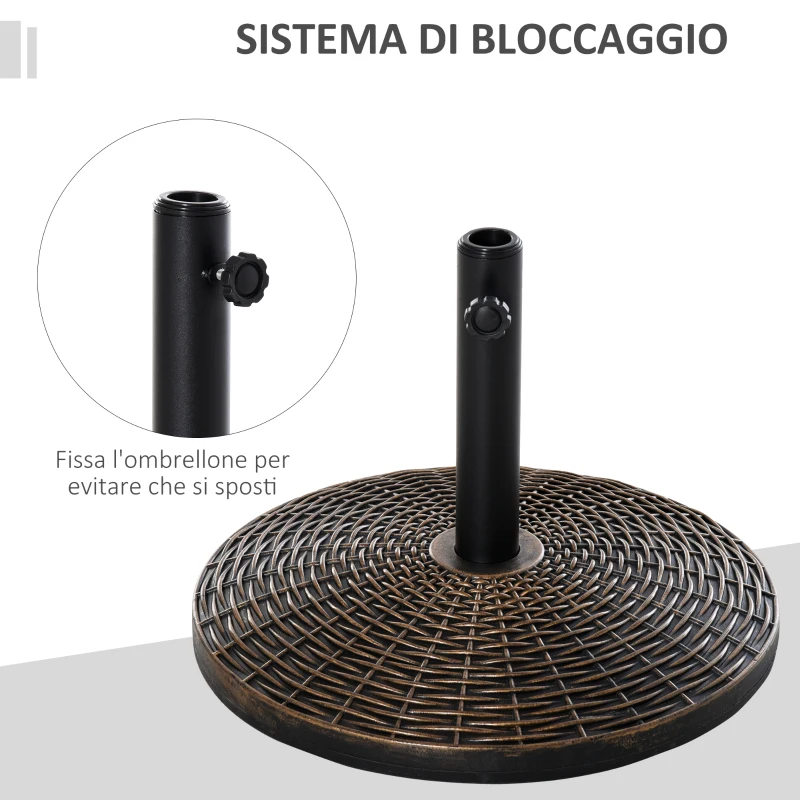 Outsunny Base per Ombrellone Rotonda in Plastica Effetto Rattan da 25kg per Pali da 35mm, 38mm, 48mm