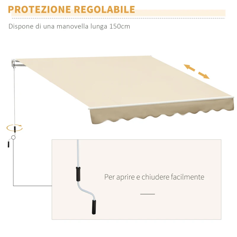 Outsunny Tenda da Sole Avvolgibile a Caduta con Manovella, in Alluminio e Poliestere, 3x2.5m, Beige