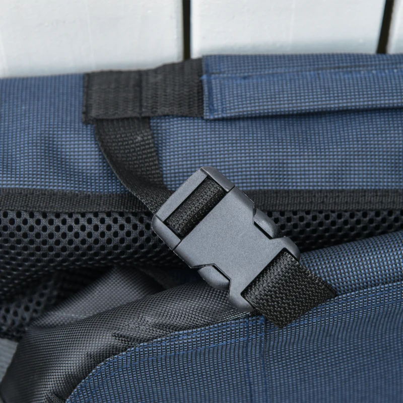 PawHut Transportín Perro Gato Bolsa de Transporte Portátil y Transpirable para Mascotas Plegable con Cojín 3 Puertas y Ventana de Malla 2 Bolsillos 80,5x57x57 cm Azul Oscuro