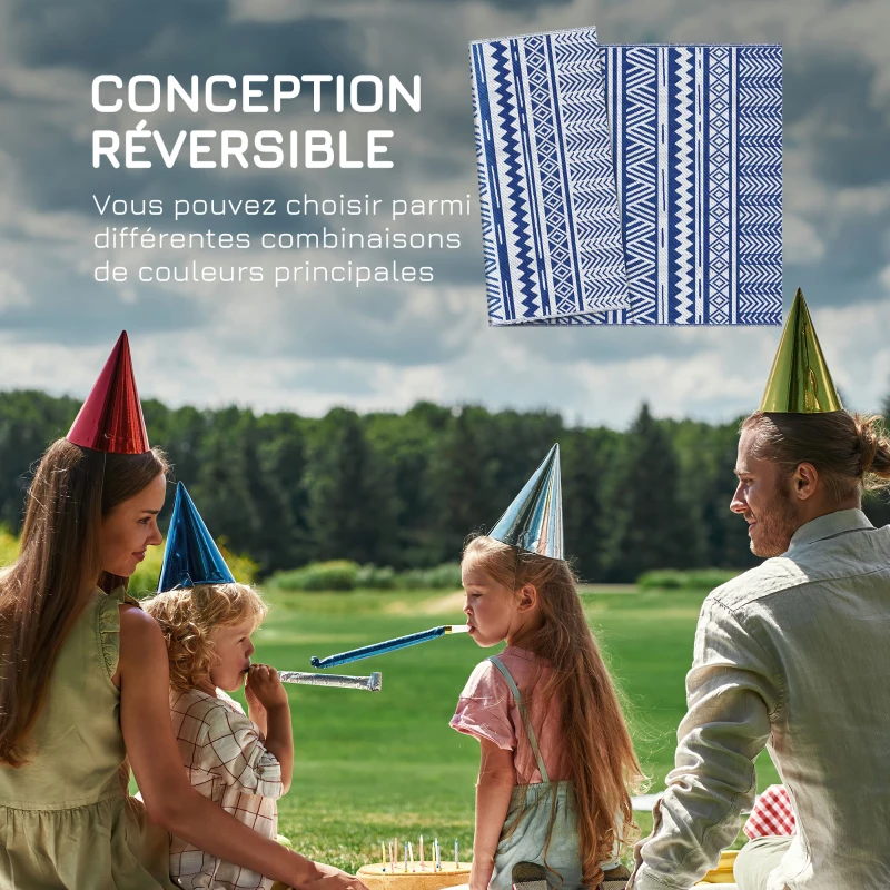 Outsunny Tapis extérieur Style Graphique - Tapis réversible 2 Motifs - dim. 2,74L x 1,82l m - PP Haute densité 310 g/m²