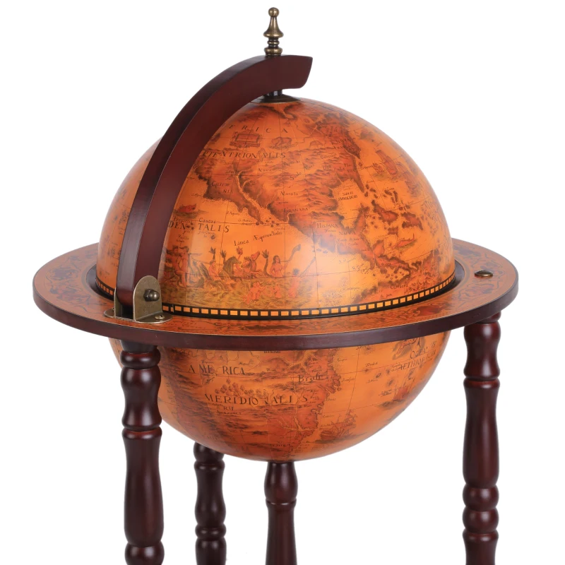 HOMCOM Bar globe terrestre Vintage déco. cartographie Vieux Monde mappemonde sur roulettes Ø 45 x 87H cm range-bouteilles et verres globe ABS châssis bois