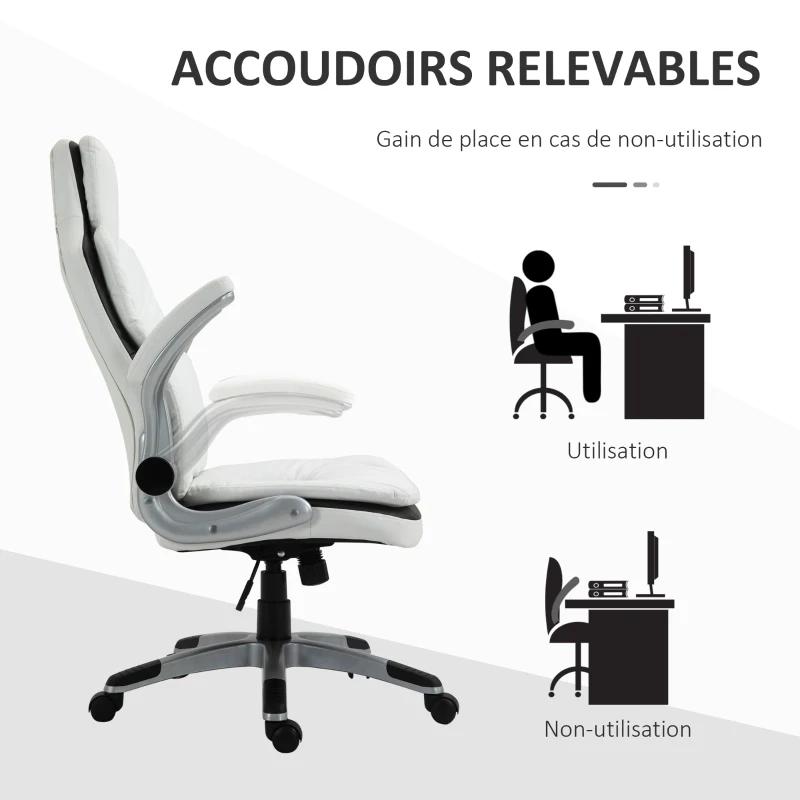 HOMCOM Fauteuil de bureau manager gaming style baquet racing dossier assise capitonné revêtement synthétique blanc noir