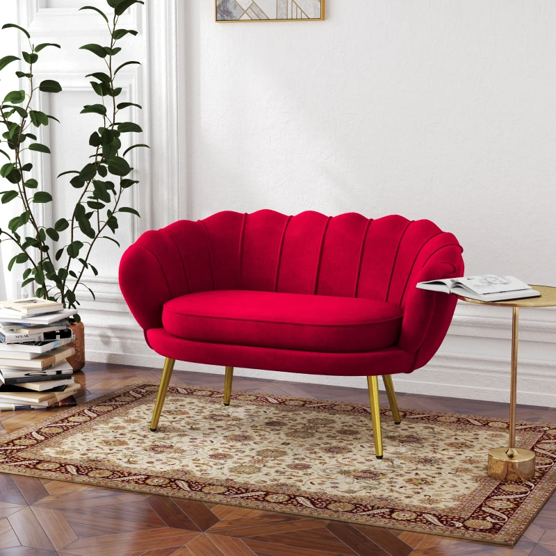 HOMCOM Divanetto 2 Posti in Stile Industrial Chic in Tessuto Effetto Velluto e Metallo, 130x77x77 cm, Rosso Scuro