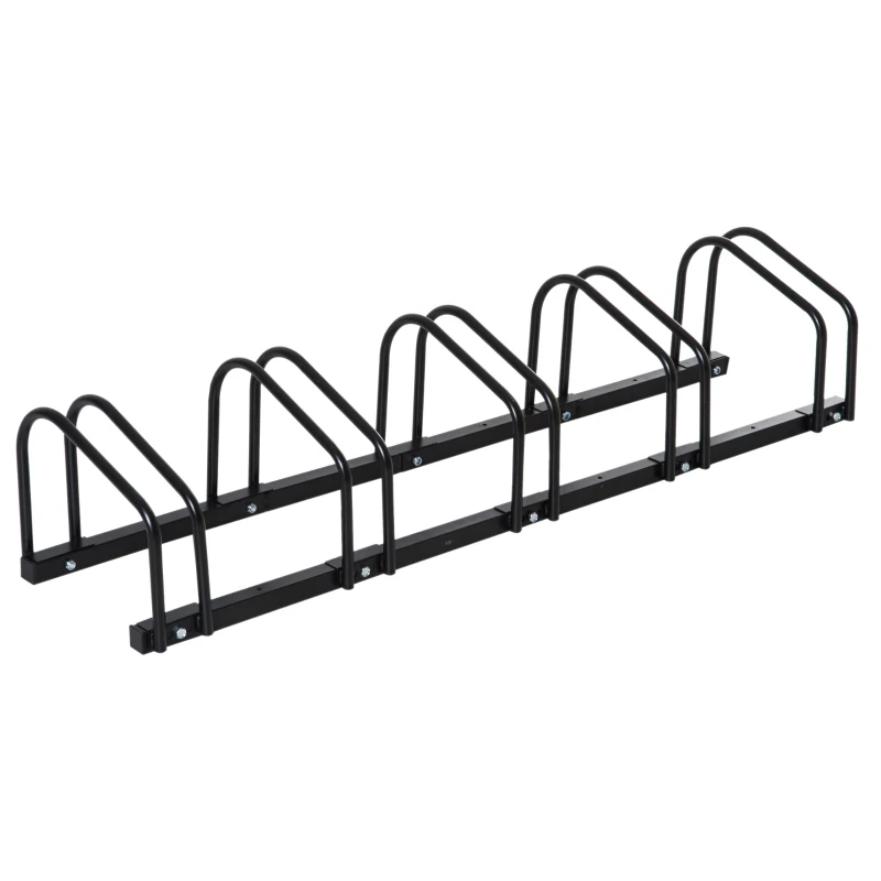 HOMCOM Aparcamiento para 5 Bicicletas Soporte de Acero para Aparcar Bicicletas en el Suelo Estacionamiento para Interior y Exterior 130x33x27 cm Negro