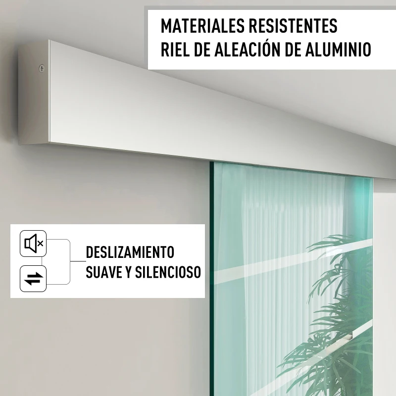 HOMCOM Puerta Corredera Cristal Puerta Corrediza Deslizante de Vidrio Esmerilado a Rayas Puerta Corredera Moderna Riel Alumino 90x205cm para Baño Cocina Dormitorio Oficina