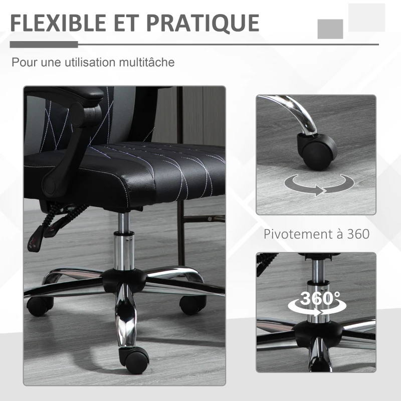 Vinsetto Fauteuil de bureau pivotante 360° avec appui-tête et support lombaire - hauteur d'assise réglable 58 x 62,5 x 112-120 cm gris