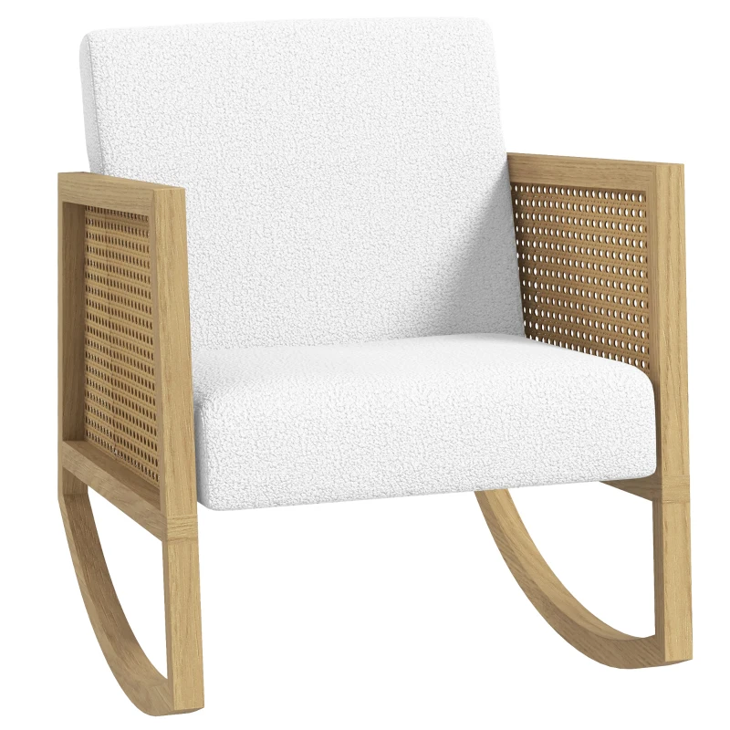 HOMCOM Poltrona a Dondolo Imbottita in Poliestere e Legno di Pioppo, 60x76x74 cm, color Legno e Crema