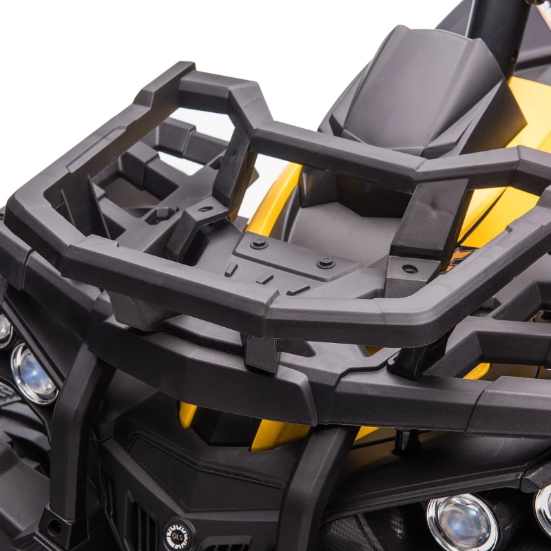 HOMCOM Quad Buggy électrique Enfant 12 V 8 Km/h Max. Voiture électrique Enfant avec Effets Lumineux sonores Selle avec Dossier Porte-Bagage Avant métal PP Jaune Noir(m-8)