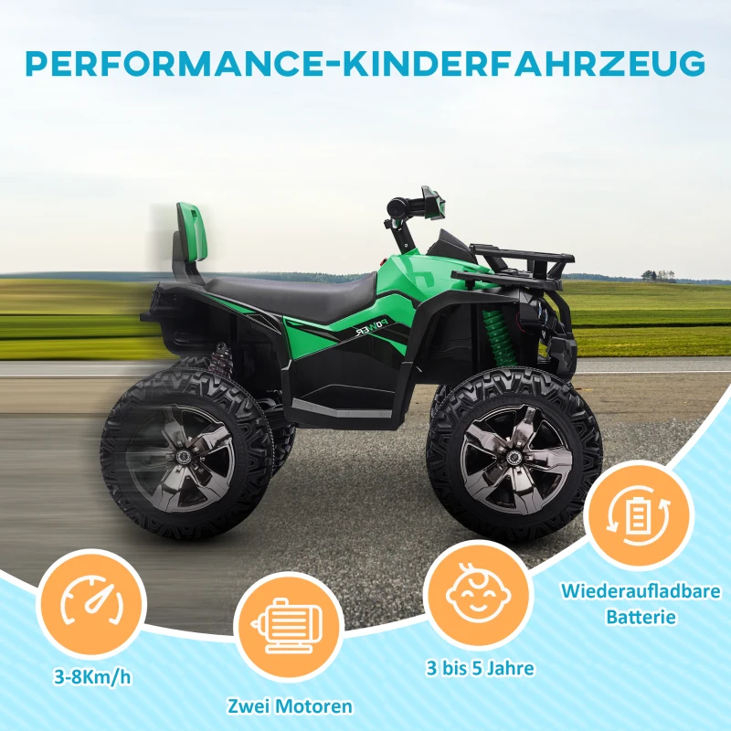 HOMCOM Elektroquad für Kinder, Licht & Musikanschluss, 3-8 km/h, für 3-5 Jahre, Grün(m-4)