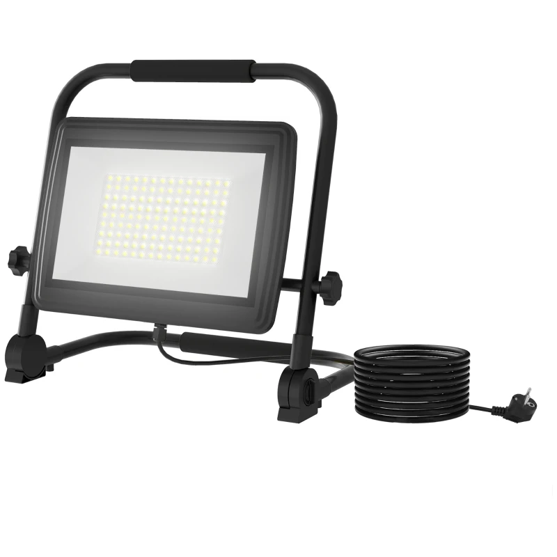 HOMCOM Faretto LED da Lavoro da 6500K con Testa Girevole e Supporto Regolabile, in Alluminio e Metallo, 35x20x32 cm, Nero