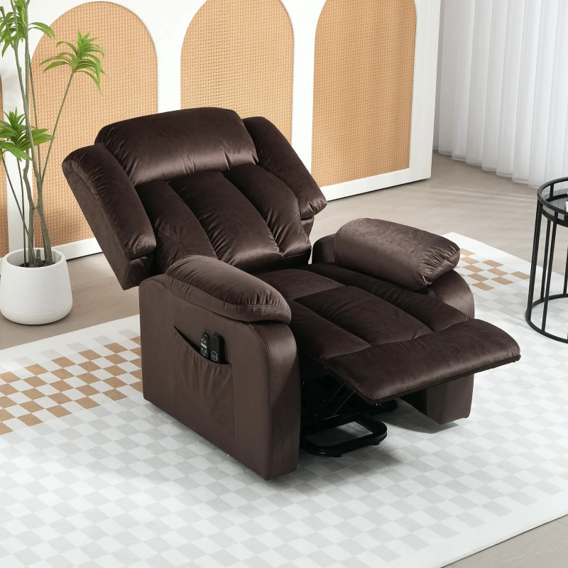 HOMCOM Aufstehsessel mit Massagefunktion und Lendenheizung, Recliner-Sessel mit Fernbedienungen und Seitentaschen, Braun(m-9)