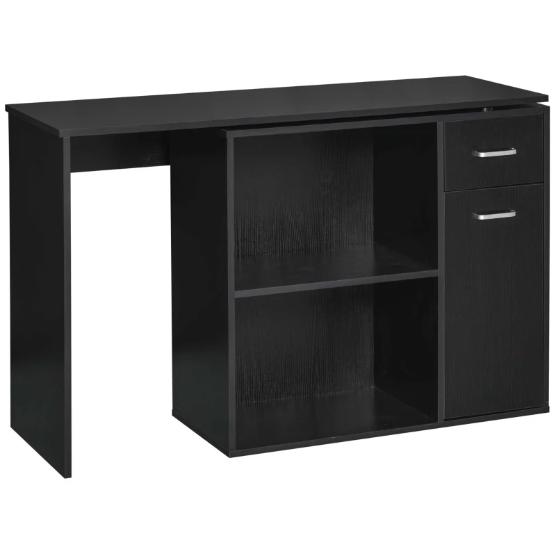 HOMCOM Scrivania Angolare per Studio e Ufficio con 2 Cassetti e 2 Ripiani, in Legno, 117x82x74 cm, Nero