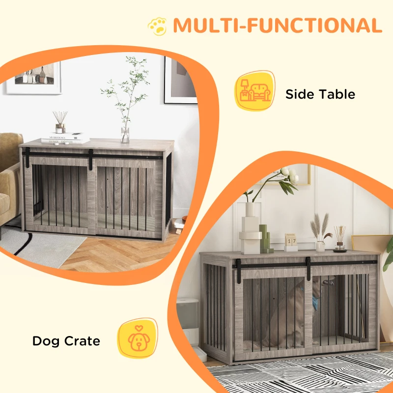 PawHut 46.46'' Dog Crate Furniture with Removable Cushion & Security Latch for Extra Large Dogs - Walnut Brown