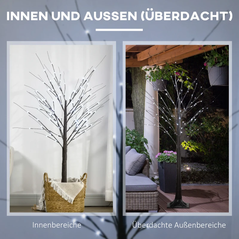 HOMCOM Künstliche Birke mit LED-Beleuchtung, 96 warmweiße Mikro-LEDs, 150 cm, Braun