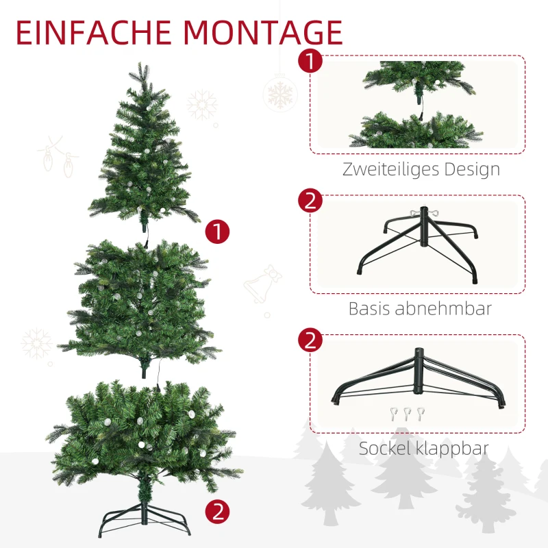 HOMCOM Weihnachtsbaum, Kunsttanne, mit Lichterkette, Standfuß, flammhemmend, Grün, Kunststoff, 86  x 86 x 180cm