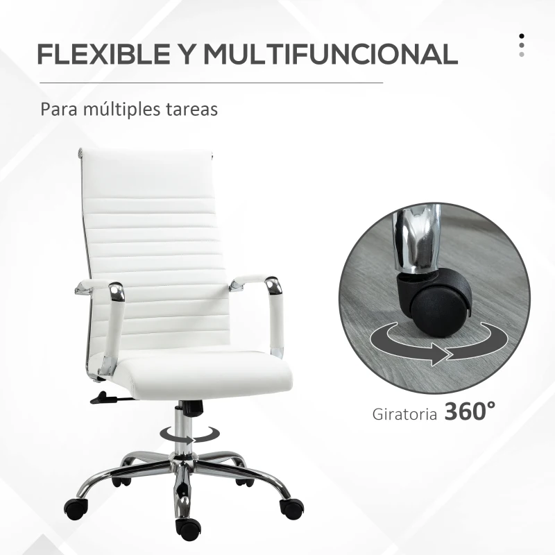 Vinsetto Silla de Despacho Silla Escritorio Giratoria Basculante con Altura Ajustable Reposabrazos 54x62x104-114 cm Blanco
