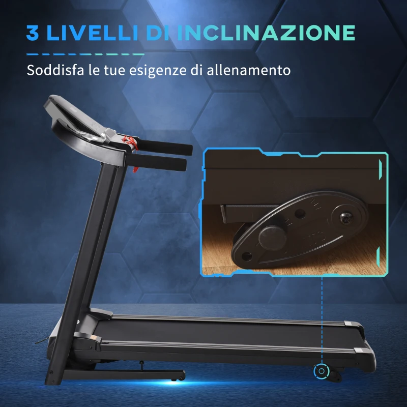 HOMCOM Tapis Roulant Elettrico Pieghevole Salvaspazio, Tapis Roulant Professionale con Display LED e 12 Programmi, Velocità 1-12km/h, Potenza 500W, per Casa e Ufficio, Nero