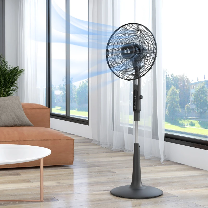 HOMCOM Three Mode Pedestal Fan, with Insect Repellant Box and LED Panel - Black