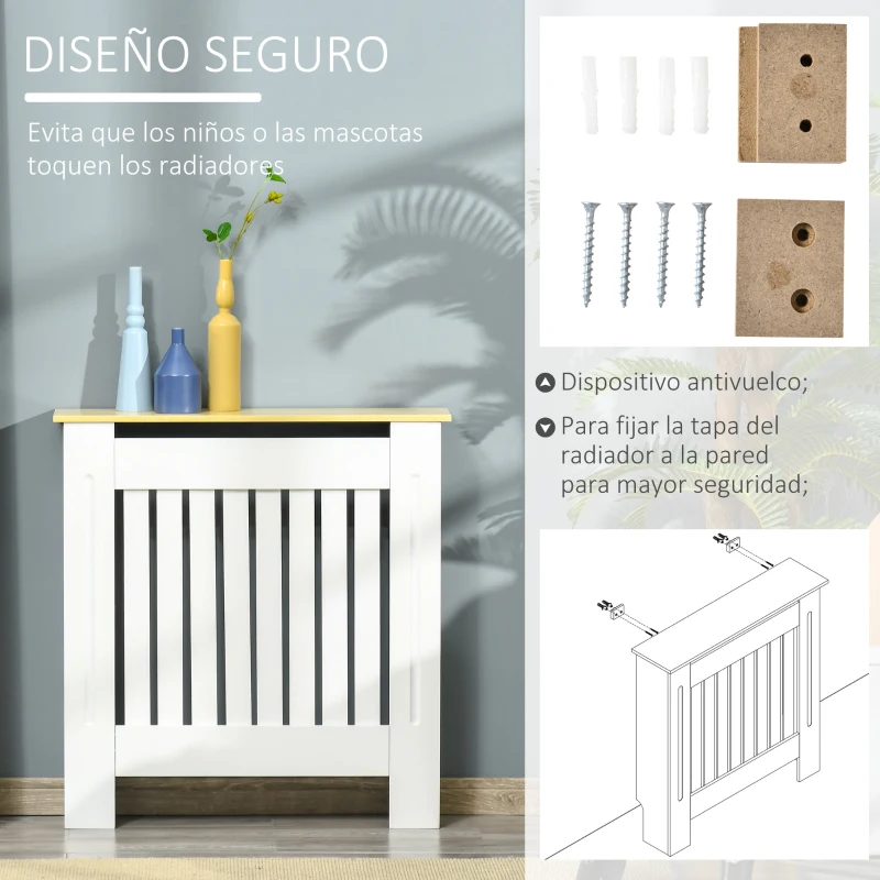 HOMCOM Cubreradiador de MDF Cubierta para Radiador para Salón Dormitorio Pasillo 78x19x83 cm Blanco