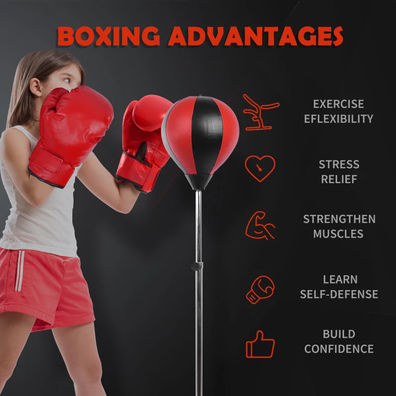 HOMCOM Punching Bag with Stand, 126-144 cm Height Adjustable Boxing Set Free Standing Speed Bag with Gloves and Air Pump for Teenagers Home Gym Workout