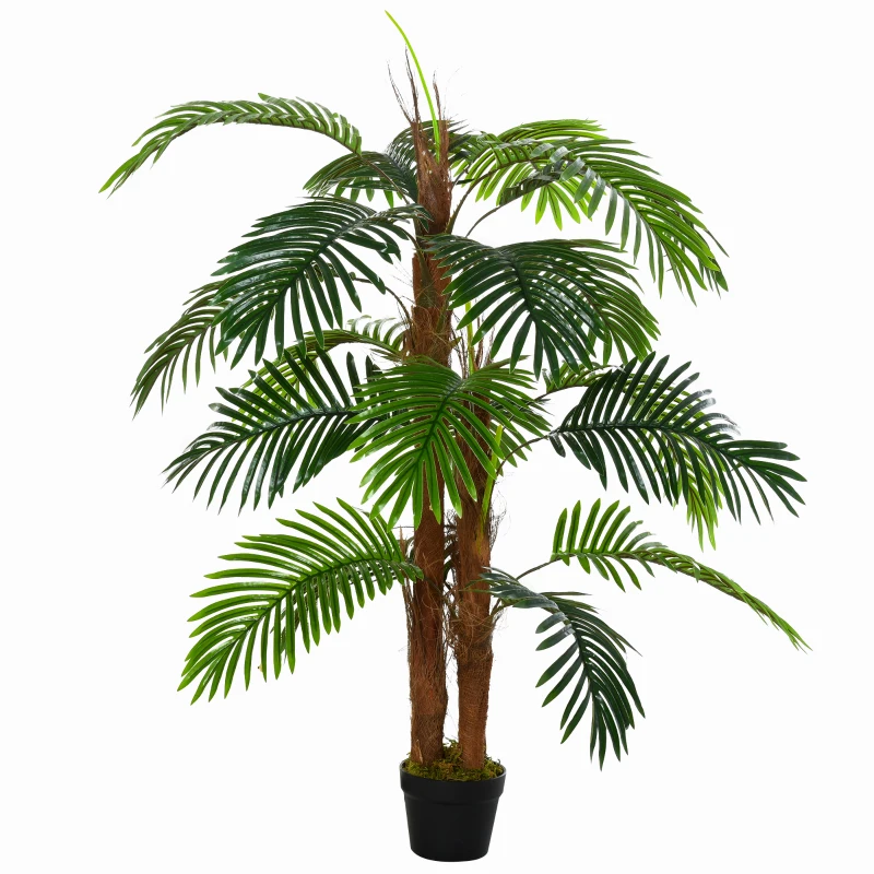 Outsunny künstliche Pflanzen 120 cm künstlicher Palmen Palme Kunstpflanze Kunstbaum Kunstpflanzen im Topf Zimmerpflanze Dekopflanze Büropflanze Kunststofftopf für drinnen und draußen