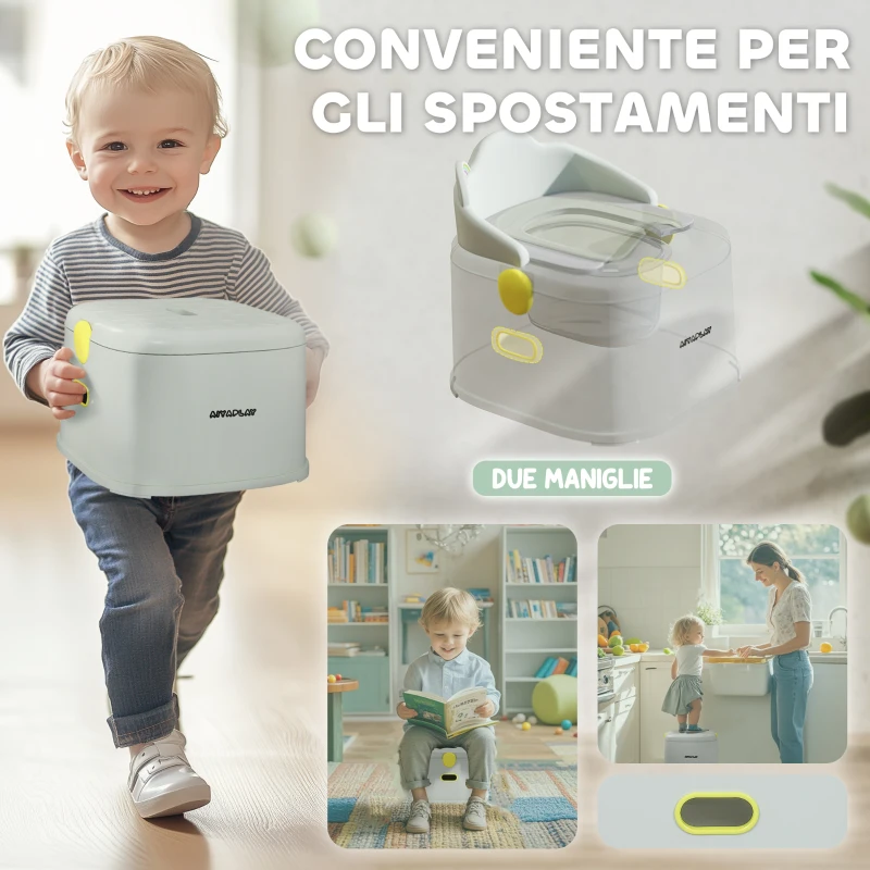 AIYAPLAY Vasino per Bambini 3 in 1 con Vaschetta Rimovibile e Imbottitura, Età 6 Mesi-6 Anni, Grigio