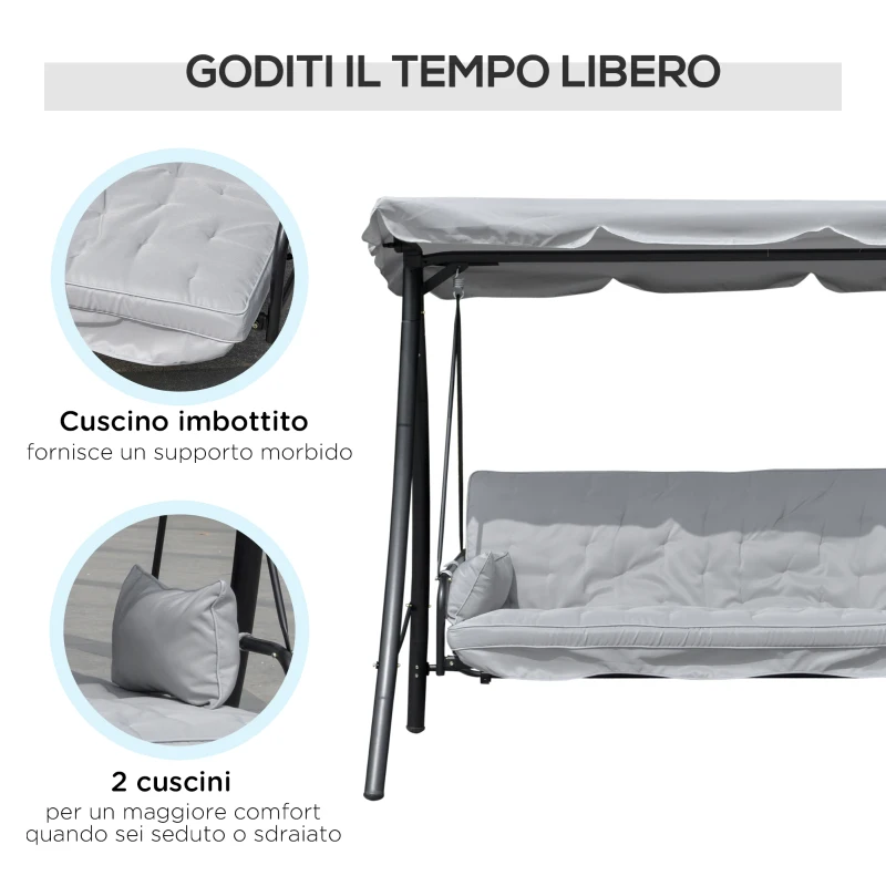 Outsunny Dondolo da Giardino 3 Posti con Tetto Reclinabile Trasformabile Letto in Poliestere Crema 209cm x 114cm x 170cm
