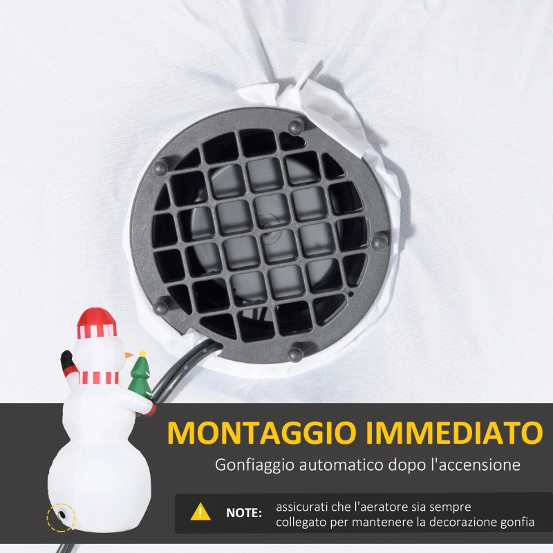 Outsunny Pupazzo di Neve Gonfiabile con Luci LED da Esterno e Interno con Gonfiatore, 93x83x180cm