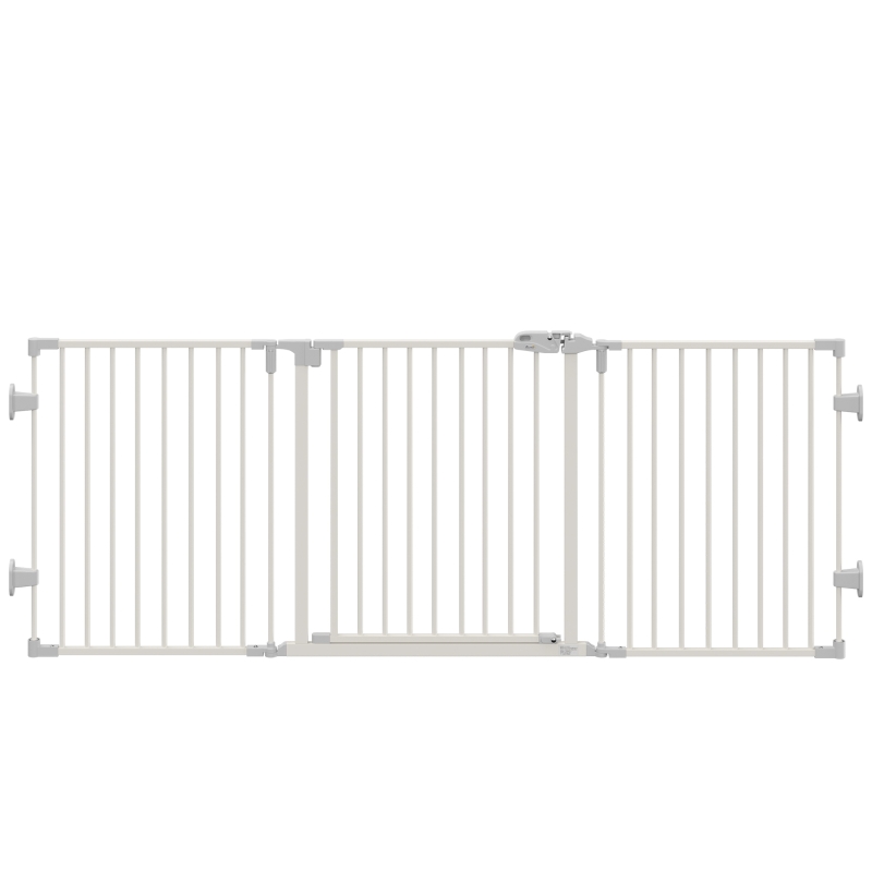 PawHut Hunde Absperrgitter Türschutzgitter Haustierschutzgitter verstellbar klappbar Kamingitter mit automatische schließenden Tür 3 Paneele für Ofen Wandmontage/Freistehend Weiß 202,5 x 76 cm