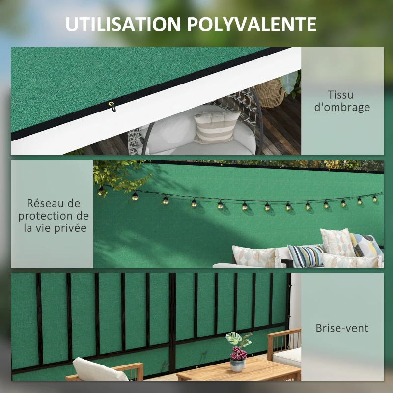 Outsunny Brise-vue toile 160 gsm renforcée extérieur avec attaches et œillets, dim. 15,25L x 1,75H m