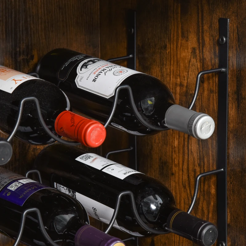 HOMCOM Weinregal 9 Flaschen-Weinschrank Flaschenregal mit 2 offenen Regalen und Glashalter Schwarz+Braun 52 x 40 x 113 cm