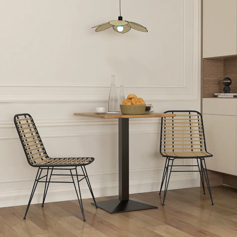 HOMCOM Lot de 2 chaises de salle à manger avec pied structure en acier noir, assise résine effet rotin, style bohème