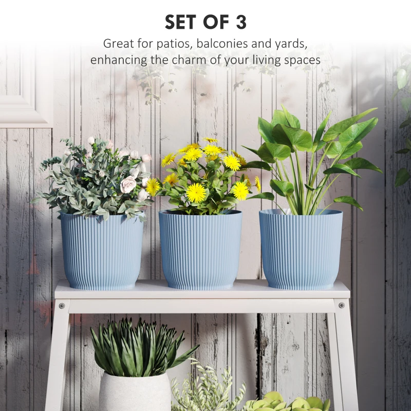 Outsunny Set of Three Ф22cm Planters - Blue