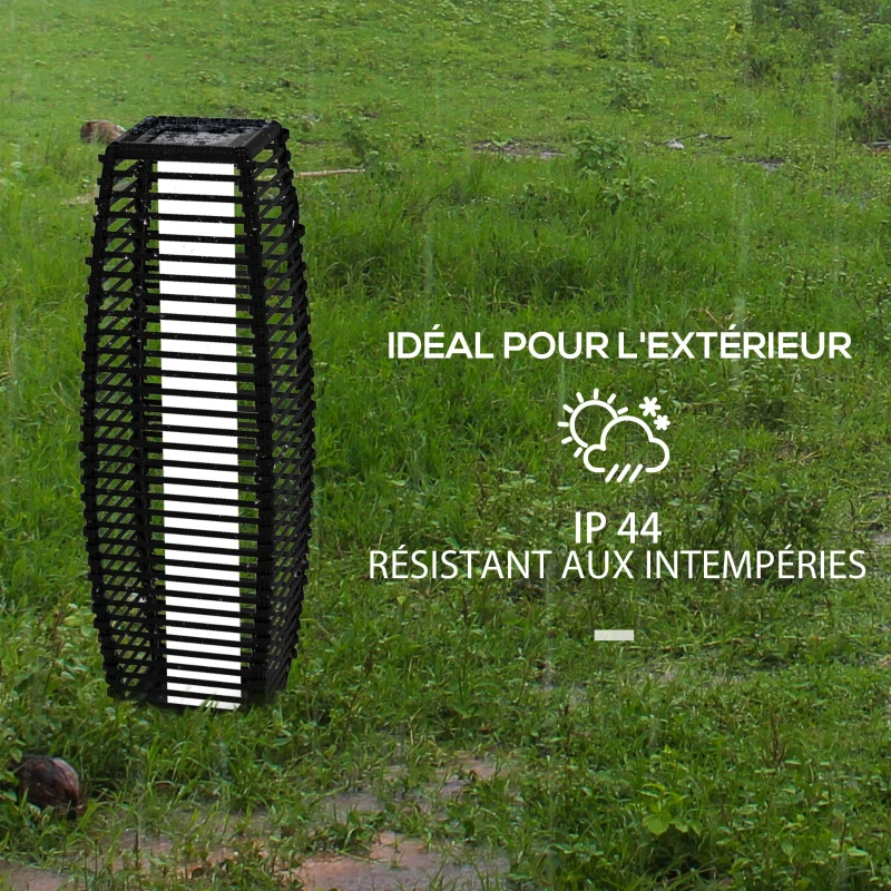 Outsunny Lampadaire d'extérieur solaire en résine tressée luminaire LED de jardin en acier marche/arrêt automatique