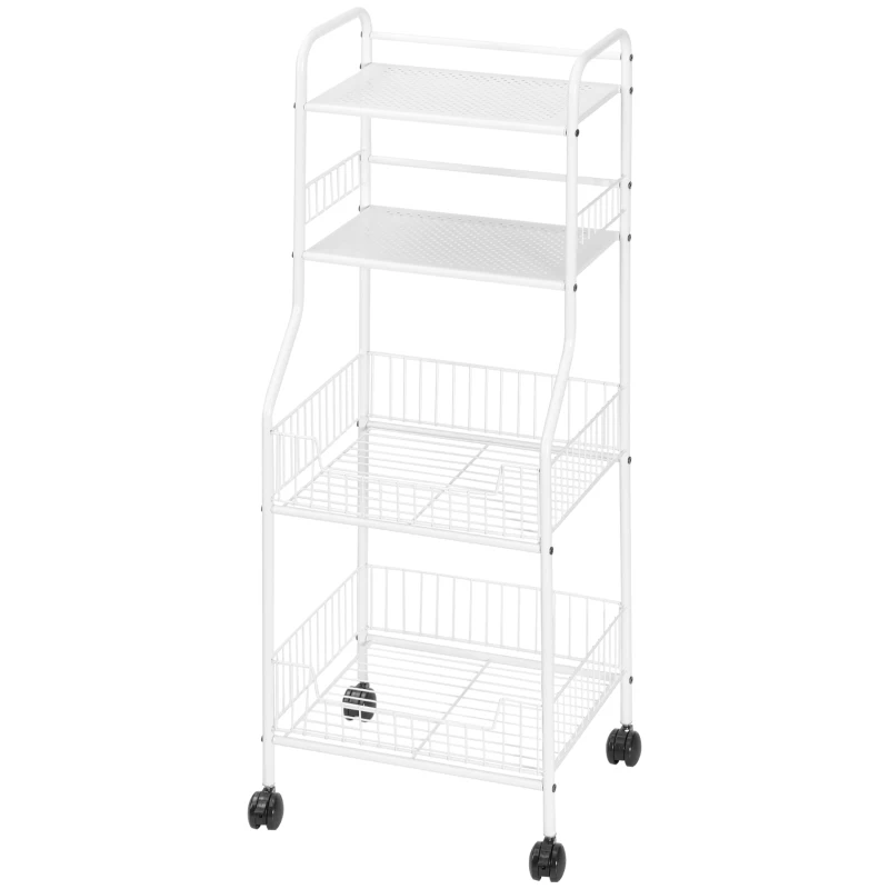 HOMCOM Estante de Cocina con Ruedas Carro de Almacenamiento de 4 Niveles para Cocina Baño Salón 42x34x114,5 cm Blanco