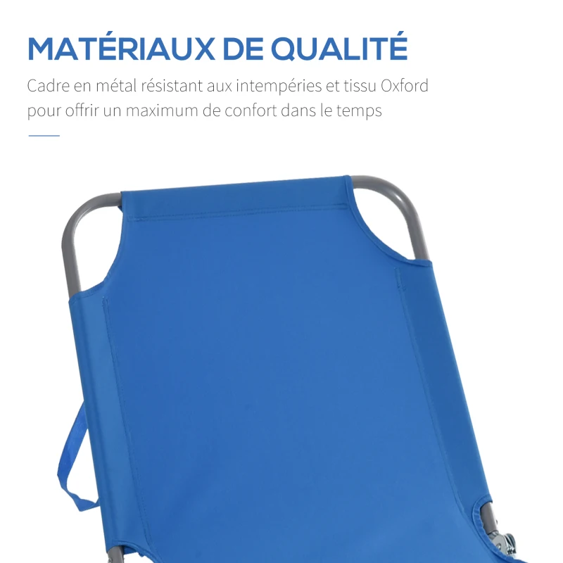 Outsunny Bain de Soleil transat Pliable Dossier réglable Multipositions métal et Polyester Bleu