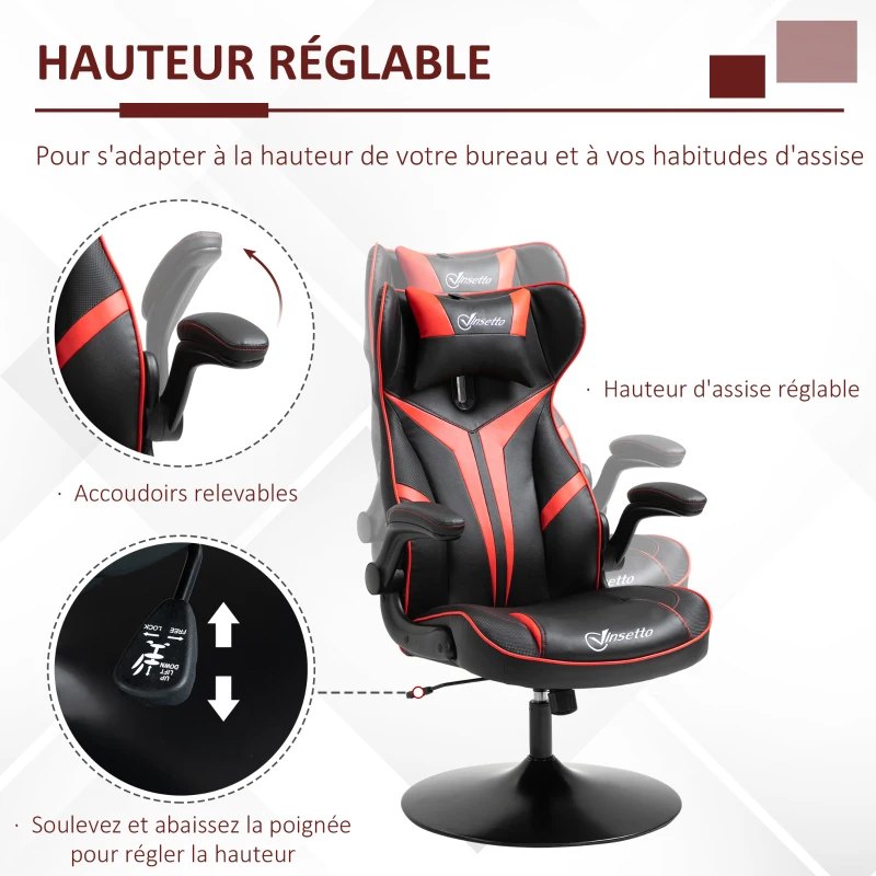 Vinsetto Fauteuil gamer chaise de jeu gaming pivotante ergonomique hauteur réglable accoudoirs revelables coussin têtière inclus