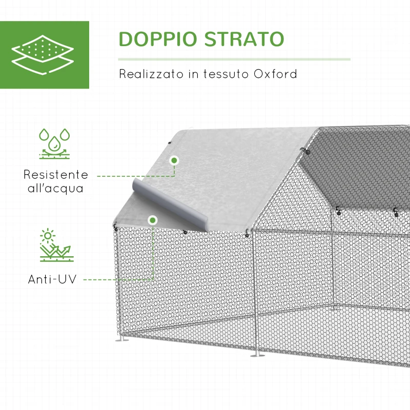 PawhutRecinto Gabbia per Galline in Metallo Galvanizzato Impermeabile, Pollaio con Porta e Copertura Oxford, 280x570x195cm