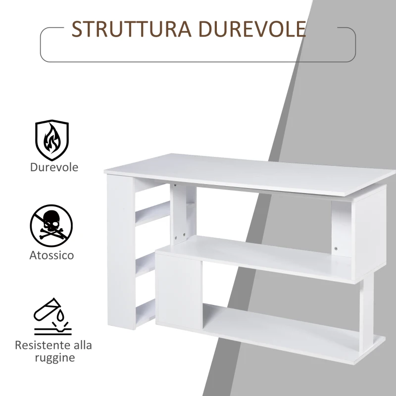 HOMCOM Scrivania ad Angolo con 5 Ripiani, 120 x 100 x 74.5cm, Bianca
