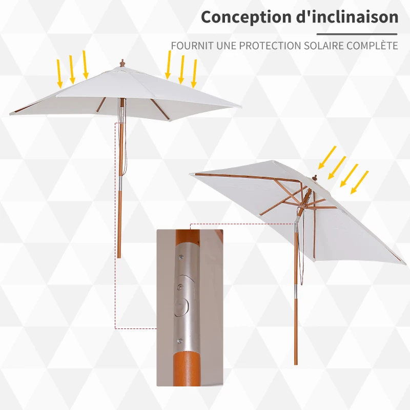 Outsunny Parasol de jardin extérieur Parasol rectangulaire inclinable bois polyester haute densité 2L x 1,5l x 2,3H m crème