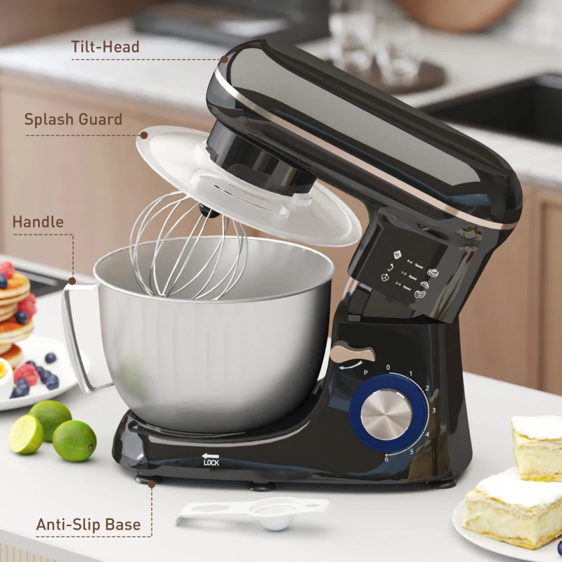 HOMCOM 1300W Kitchen Stand Mixer, with Accessories - Black(m-9)