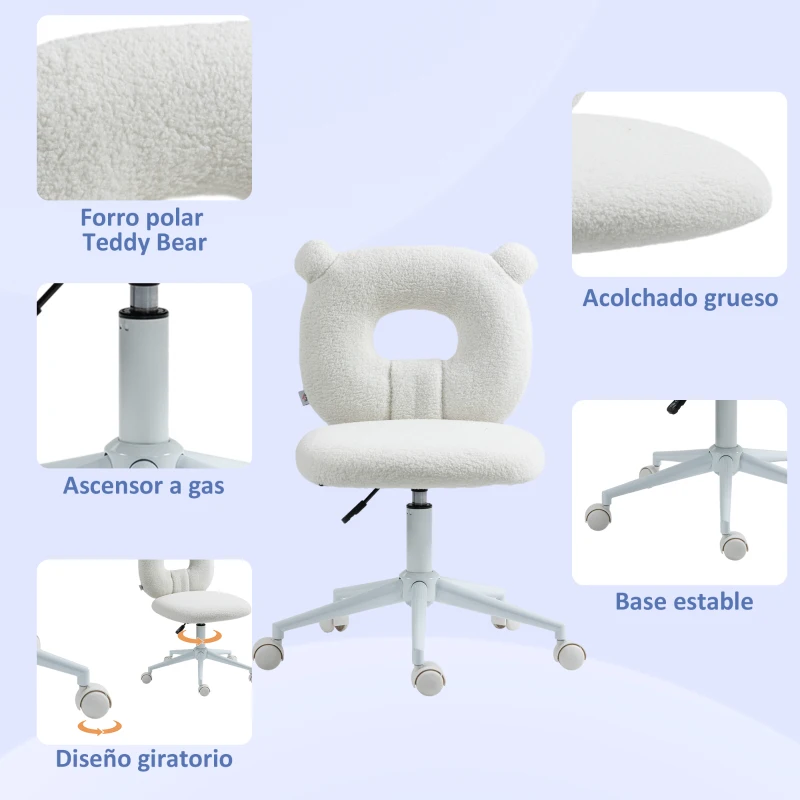HOMCOM Silla Infantil de Borreguito con Asiento Ajustable en Altura y Respaldo en Forma de Oso Carga 120 kg Blanco
