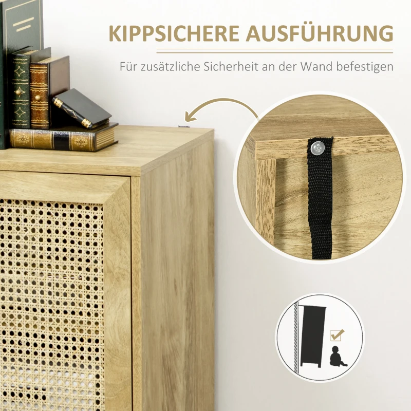 HOMCOM Sideboard Aufbewahrungsschrank Wienergeflecht Wohnzimmerschrank,120 cm x 38 cm x 76,2 cm, Natur