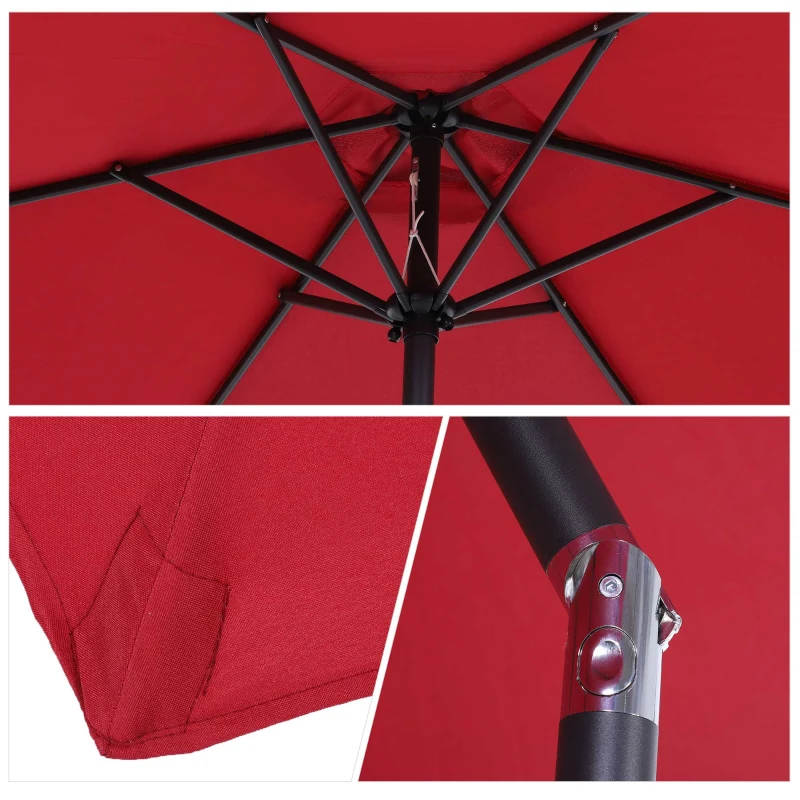Outsunny Parasol droit parasol inclinable de jardin balcon terrasse manivelle toile polyester imperméabilisée haute densité 180 g/m² Ø2,6 x 2,35H m aluminium rouge vineux