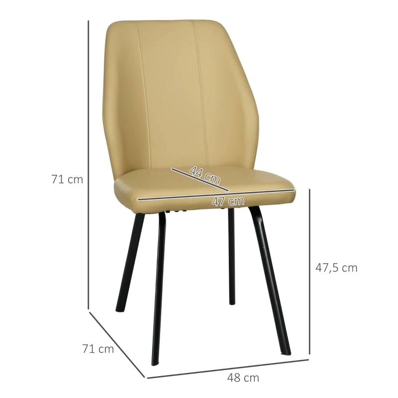 HOMCOM Lot de 4 chaises de salle à manger avec dossier assise en similicuir et piètement en acier 48 x 71 x 87 cm beige