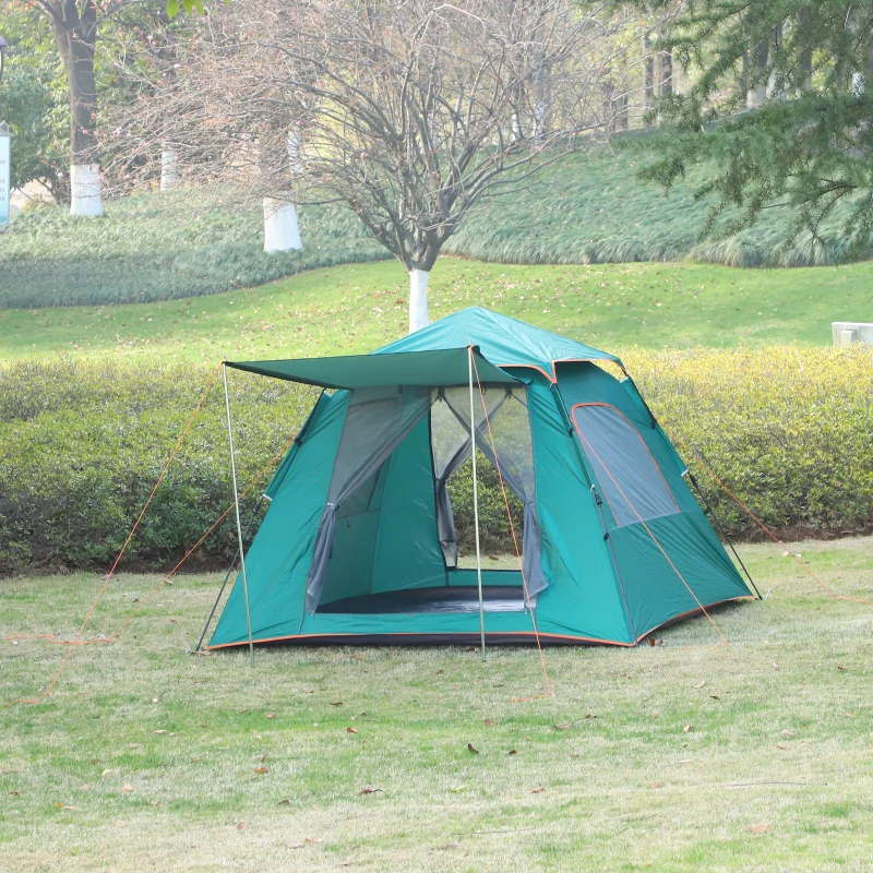 Outsunny Tente pop up montage instantané - tente de camping 3-4 pers.  - 2 portes + 2 fenêtres - dim. 2,1L x 2,1l x 1,4H m fibre verre polyester oxford vert turquoise