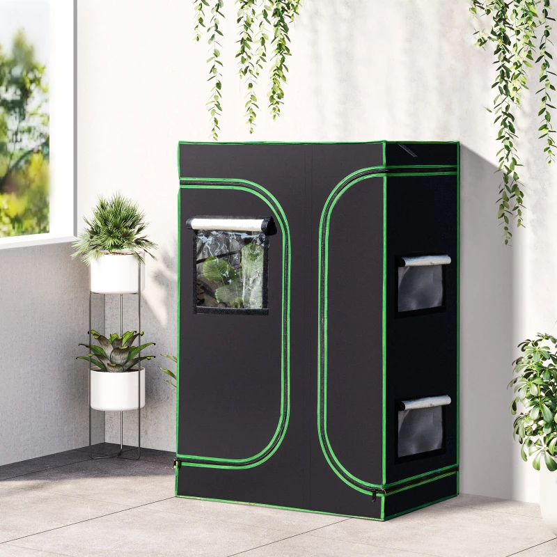 Outsunny Serra Idroponica per Interni, Tessuto Riflettente e Prese d'Aria, Porte e Finestre, 90x60x135cm Nero e Verde