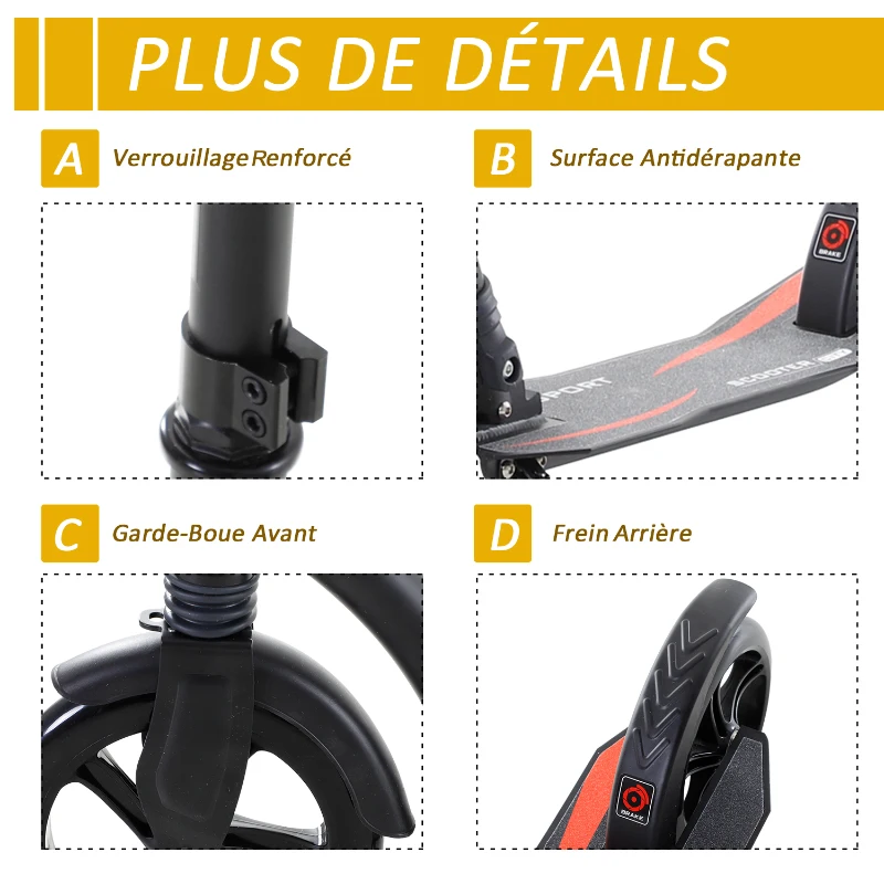 HOMCOM Trottinette pliable pour adulte à partir 14 ans 92,5 x 37,5 x 82-97 cm hauteur guidon réglable alu noir